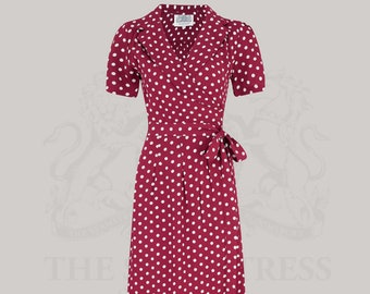 Peggy Wrap Dress in Wine Polka Dot by The Seamstress of Bloomsbury | Authentic Vintage 1940s Style