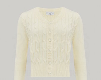 Cable Knit Cardigan in Cream by The Seamstress of Bloomsbury | Authentic 1940s Style