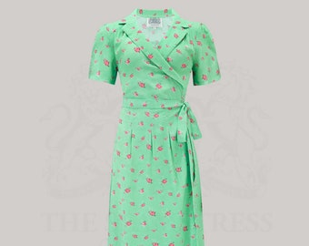 Peggy Wrap Dress in Mint Rose Print by The Seamstress of Bloomsbury | Authentic Vintage 1940s Style