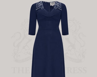 Veronica Dress in French Navy by The Seamstress of Bloomsbury | Classic 1940s Authentic Vintage Style