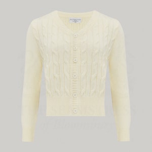 Cable Knit Cardigan in Cream by The Seamstress of Bloomsbury | Authentic 1940s Style