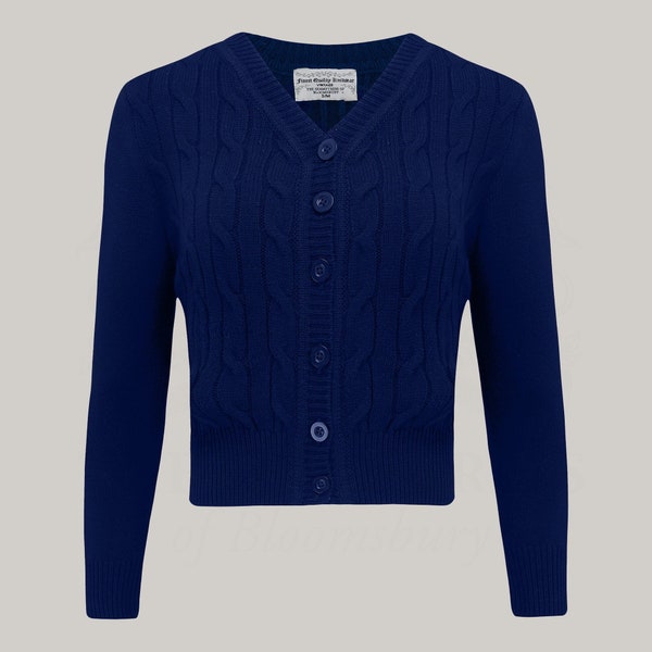 Cable Knit Cardigan in Navy by The Seamstress of Bloomsbury | Authentic 1940s Style