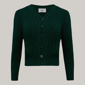 【COSYHARU】Rown detail cable cardigan Cable Knit Cardigan in Forest Green | Vintage 1940s Style