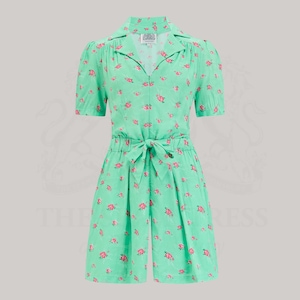 Emma Playsuit in Mint Rose | Vintage 1940s Style Women&#39;s Playsuit | The Seamstress of Bloomsbury