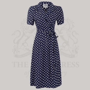 Peggy Wrap Dress in Navy Polka Dot | Vintage 1940s Style Women's Dress | The Seamstress of Bloomsbury