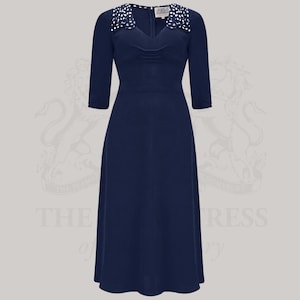 Veronica Dress in French Navy | Vintage 1940s Style Women&#39;s Dress | The Seamstress of Bloomsbury