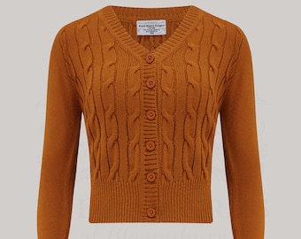 Cable Knit Cardigan in Ginger by The Seamstress of Bloomsbury | Authentic 1940s Style