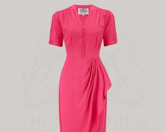 Mabel Dress in Raspberry by The Seamstress of Bloomsbury | Authentic Vintage 1940's Style