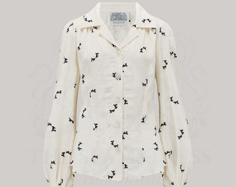 Poppy Blouse in Cream Doggy Print by The Seamstress of Bloomsbury | Authentic Vintage 1940s Style