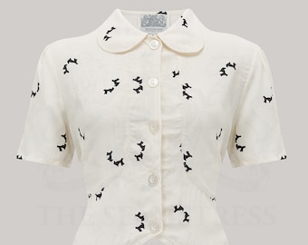 Andrea Blouse in Cream Doggy Print by The Seamstress of Bloomsbury | Authentic Vintage 1940s Style