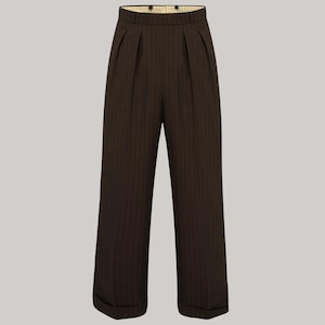 Men&#39;s 1940s Trousers in Brown Stripe (with complimentary braces) | Vintage 1940s Style Men&#39;s Trousers | The Seamstress of Bloomsbury