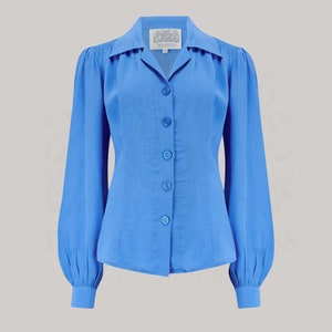 Poppy Bluse in Palace Blau | Vintage 1940er Jahre Stil Damen Bluse | Die Näherin von Bloomsbury