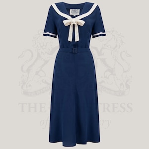 Patti Sailor Dress in French Navy by The Seamstress of Bloomsbury Authentic Vintage 1940's Style image 1