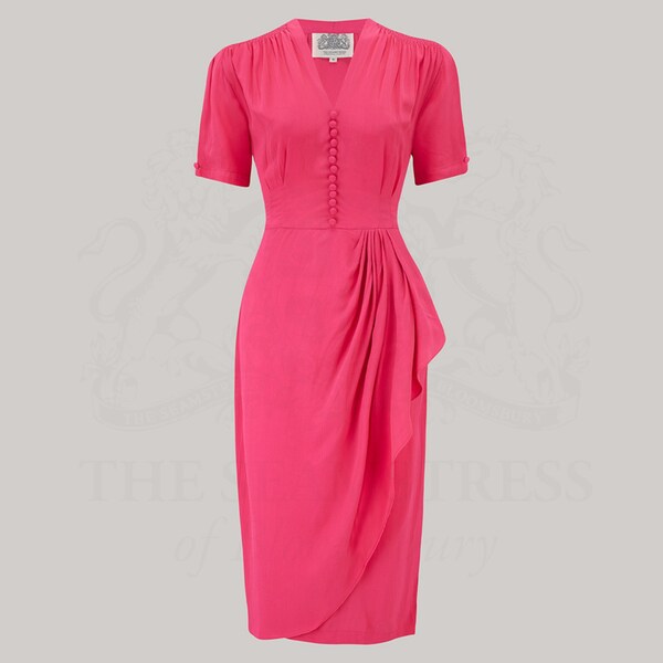 Mabel Dress in Raspberry by The Seamstress of Bloomsbury | Authentic Vintage 1940's Style