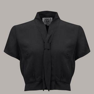 Bonnie Blouse Short Sleeve in Liquorice Black by The Seamstress of Bloomsbury | Authentic Vintage 1940's Style