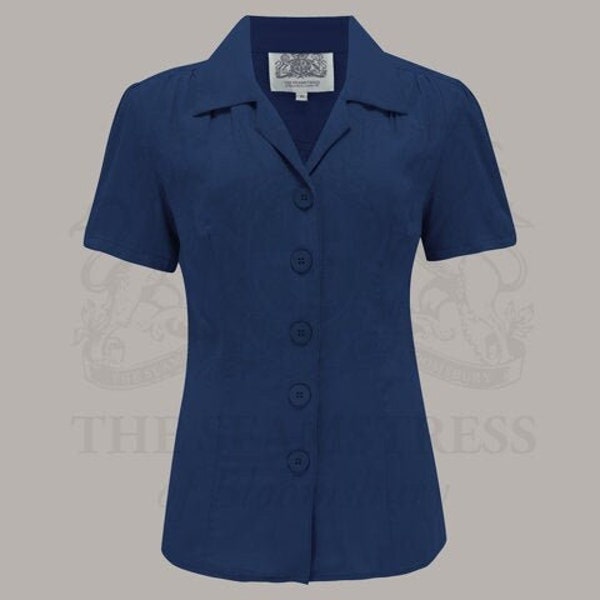 Grace Blouse in French Navy by The Seamstress of Bloomsbury | Authentic Vintage 1940's Style