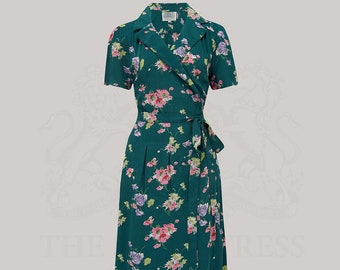 Peggy Wrap Dress in Green Mayflower Print by The Seamstress of Bloomsbury | Authentic Vintage 1940's Style