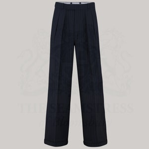 Men&#39;s 1940s Trousers in Black (with complimentary braces) | Vintage 1940s Style Men&#39;s Trousers | The Seamstress of Bloomsbury