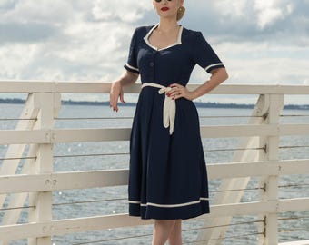 Francoise Dress in French Navy | Vintage 1940s Style Women's Dress | The Seamstress of Bloomsbury