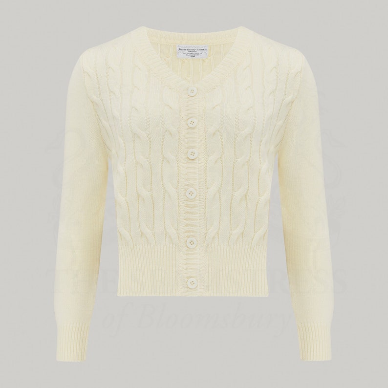 Cable Knit Cardigan in Cream by The Seamstress of Bloomsbury Authentic 1940s Style image 1