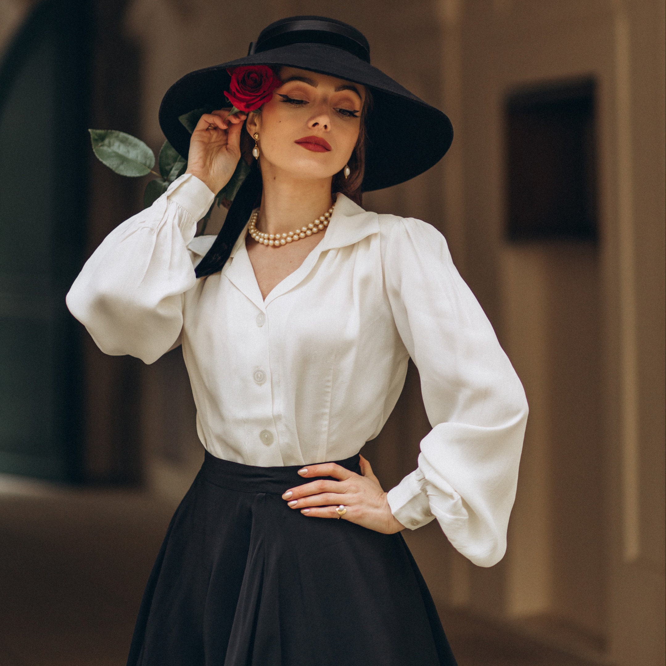 Poppy Blouse in Red Ditsy Dot | Vintage 1940s Style Women's