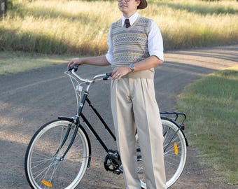 Pantalones de hombre de los años 40 en color piedra (con tirantes complementarios) / The Seamstress of Bloomsbury