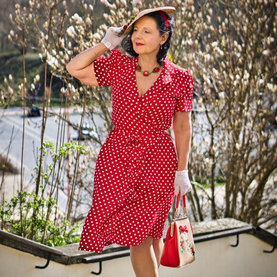 Peggy Wrap Dress in Red Polka Dot | Vintage 1940s Women's Style | The Seamstress of Bloomsbury