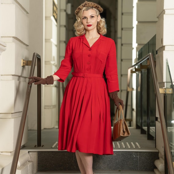 formal shirtwaist dress Lucille in Lipstick Red | Vintage 1940s Women's Style | the Seamstress of Bloomsbury shirtwaist dress 1940s