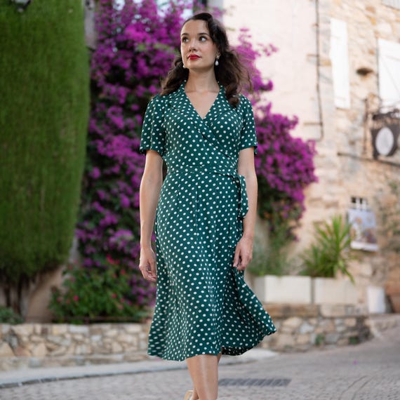 Peggy Wrap Dress in Green Polka | Vintage 1940s Women's Style | The Seamstress of Bloomsbury Peggy Wrap Dress in Green Polka | Vintage 1940s Women's Style | The Seamstress of Bloomsbury