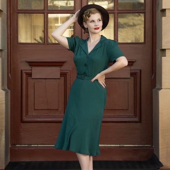 Lisa Shirtwaist Dress in Hampton Green | Vintage 1940s Women's Style | The Seamstress of Bloomsbury