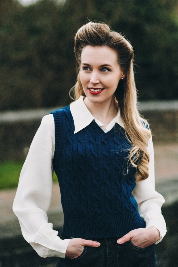 Cable Knit Slipover in Powder Blue by 