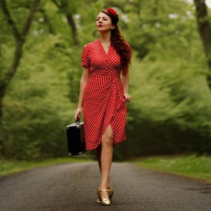 red 40s style dress Bloomsbury 40's Vintage Retro A-Line Swing Dress "Patty Sailor Dress" in Red Vintage Vogue