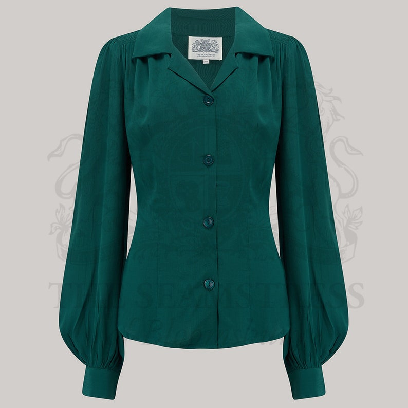 1940s Blouses, Tops, Shirts, Knitwear     Poppy Blouse in Hampton Green by The Seamstress of Bloomsbury | Authentic Vintage 1940s Style  AT vintagedancer.com