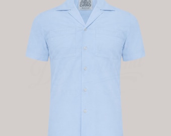 Men's Revere Collar Shirt in Blue | Vintage 1940s Style Menswear | The Seamstress of Bloomsbury