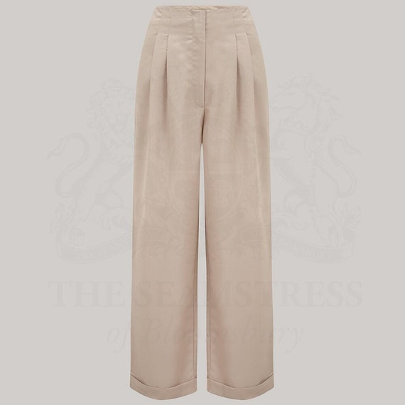 Bonnie Pants - High Waisted Tailored Wide Leg Pants in Stone
