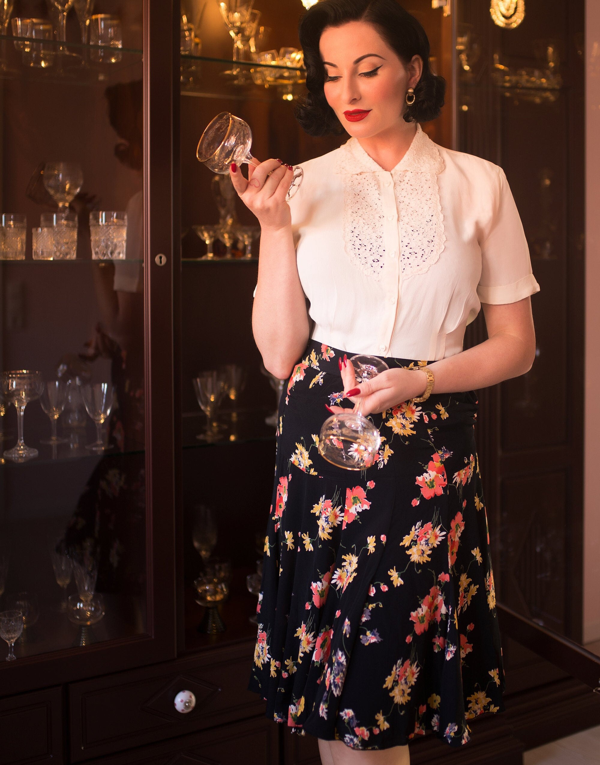 Image of Fit & Flare Skirt in Mayflower Print By The Seamstress Of Bloomsbury | Authentic 's Style Clothing