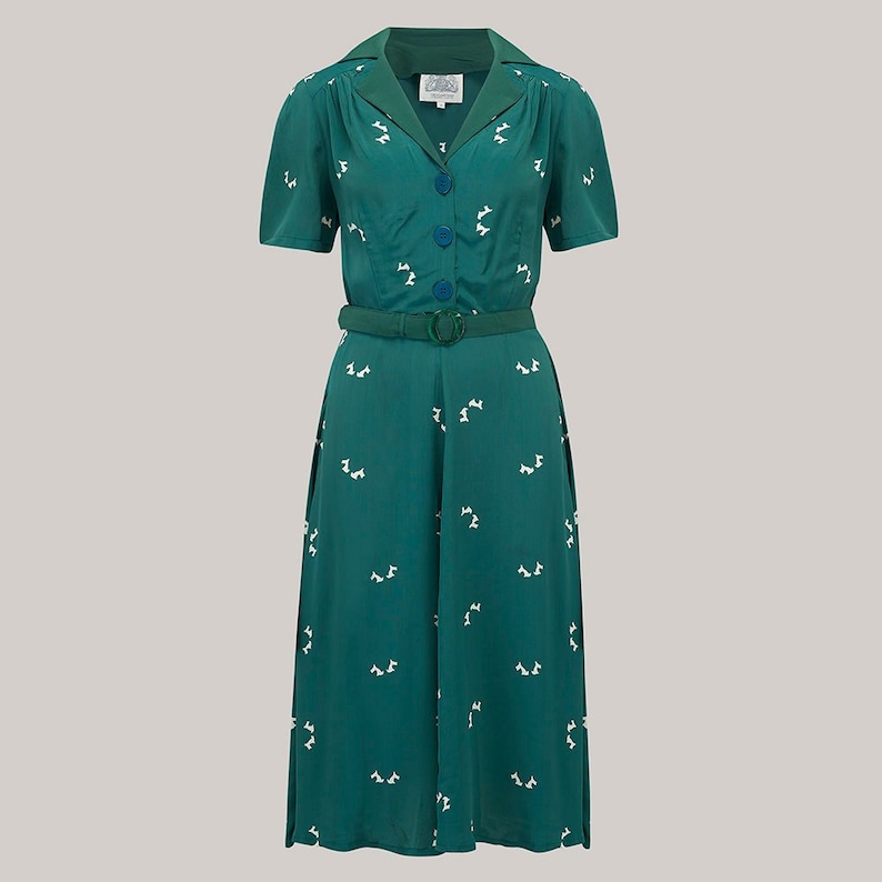 Lisa Dress in Green Doggy by The Seamstress of Bloomsbury Authentic Vintage 1940's Style image 1