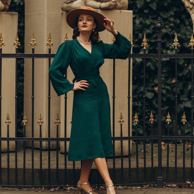 Modest, Mature, Mrs. Vintage Dresses – 20s, 30s, 40s, 50s, 60s     Ava Dress in Windsor Wine by The Seamstress of Bloomsbury | Classic 1940s Authentic Vintage Style  AT vintagedancer.com