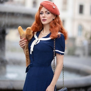 Patti Sailor Dress in French Navy by The Seamstress of Bloomsbury Authentic Vintage 1940's Style image 3