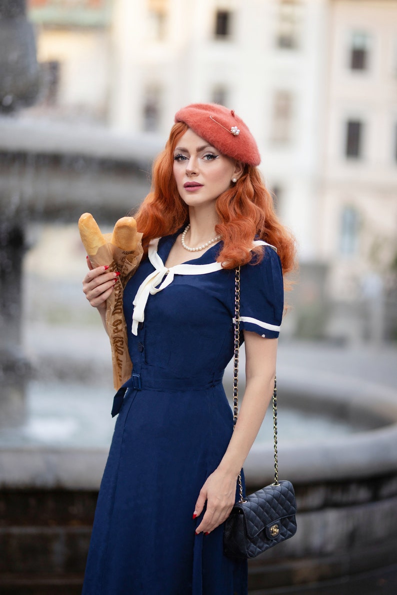 Patti Sailor Dress in French Navy by The Seamstress of Bloomsbury Authentic Vintage 1940's Style image 3