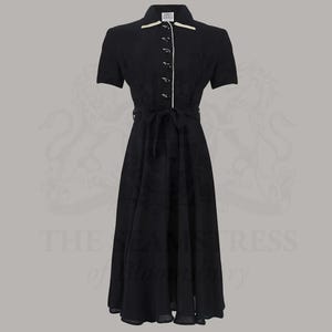 Mae Tea Dress in Liquorice Black | Vintage 1940s Style Women&#39;s Dress | The Seamstress of Bloomsbury