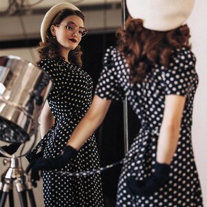 Peggy Wrap Dress in Atomic Satin Print by the Seamstress of Bloomsbury