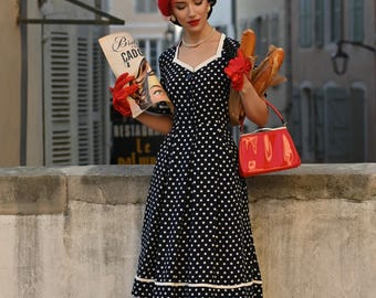 Francoise Dress in Navy Polka | Vintage 1940s Women's Style | The Seamstress of Bloomsbury