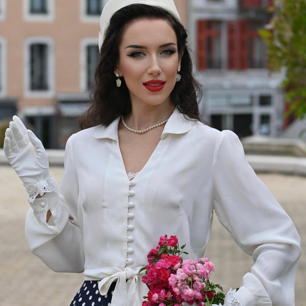 Clarice-blouse in crème | Vintage damesstijl uit de jaren 40 | De naaister van Bloomsbury