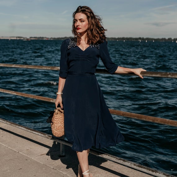Veronica Dress in French Navy | Vintage 1940s Women's Style | The Seamstress of Bloomsbury