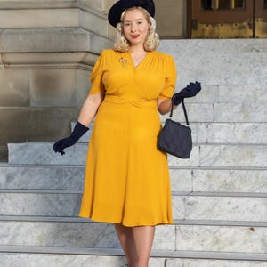 Abito rubino in senape / Stile vintage femminile anni '40 / La sarta di Bloomsbury