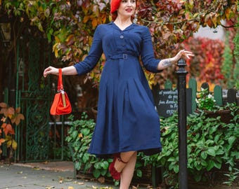 Lucille Shirtwaist Dress in French Navy | Vintage 1940s Women's Style | The Seamstress of Bloomsbury