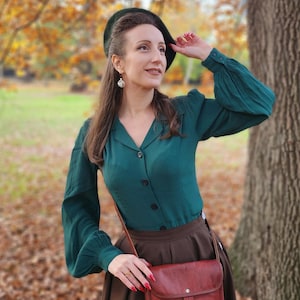 Klaproosblouse in hamptongroen | Vintage damesstijl uit de jaren 40 | De naaister van Bloomsbury