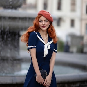 Patti Sailor Dress in French Navy by The Seamstress of Bloomsbury Authentic Vintage 1940's Style image 4