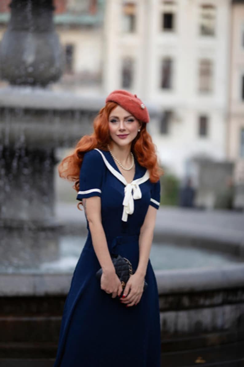 Patti Sailor Dress in French Navy by The Seamstress of Bloomsbury Authentic Vintage 1940's Style image 4